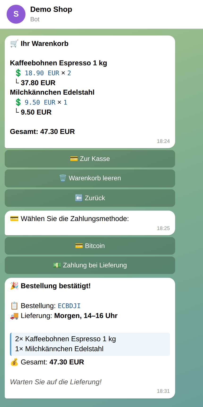 Warenkorb und Bestellung